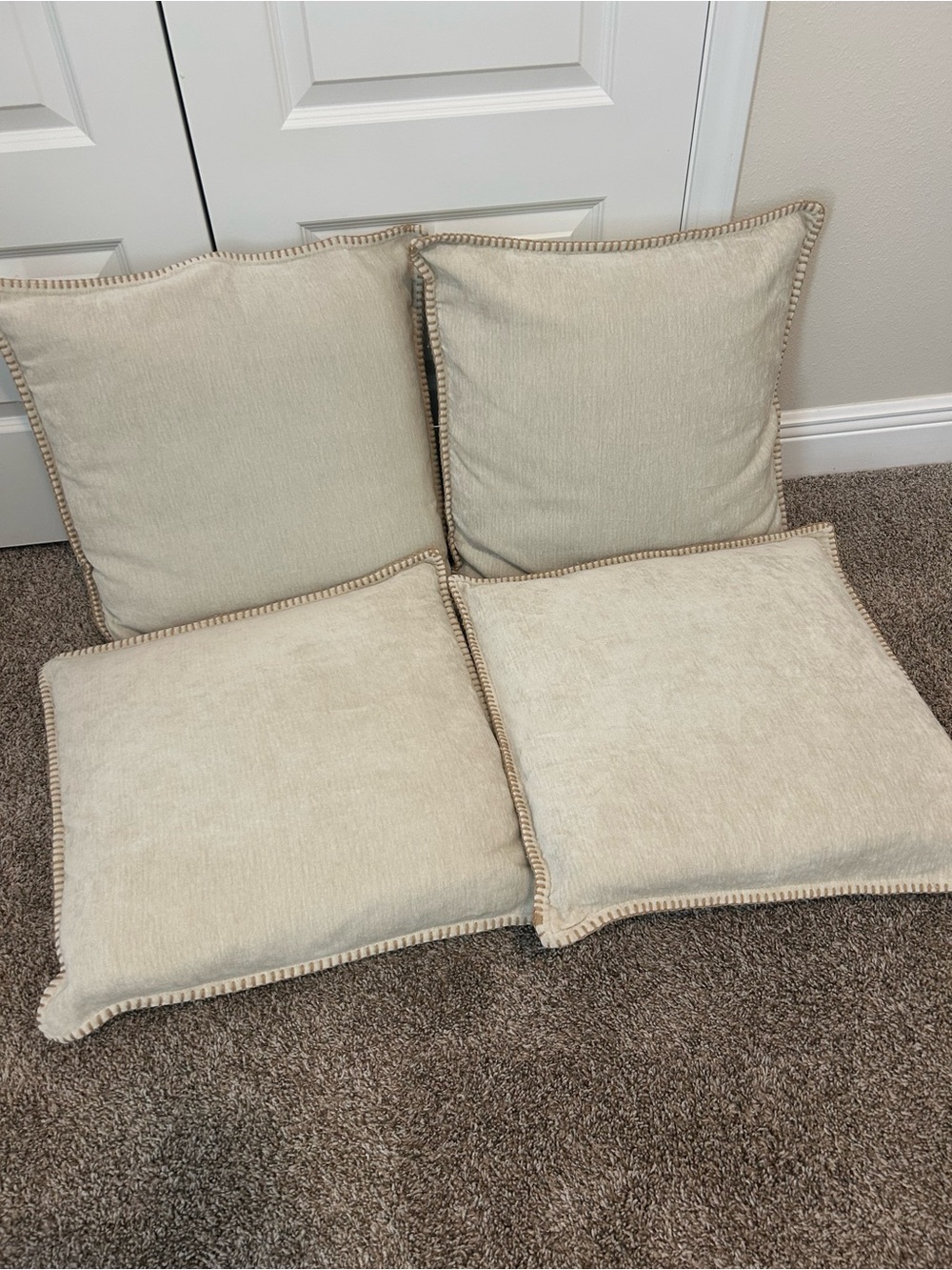 Set of 4! Neutrals Beige Decorative Throw Pillow Covers with Piped Edge.